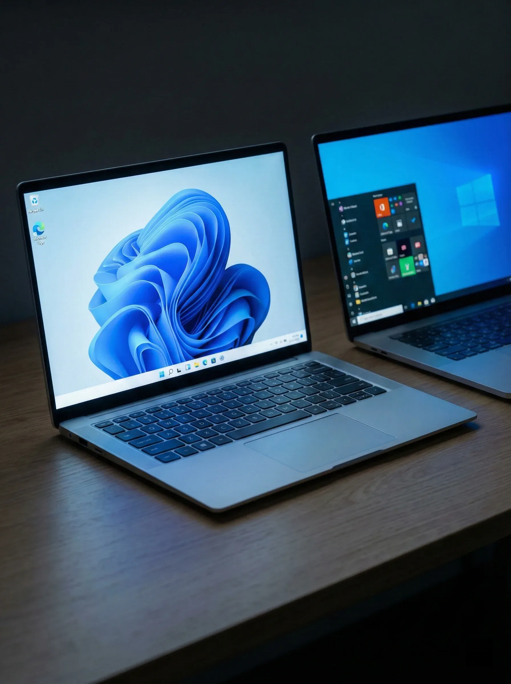 Modern laptops displaying interfaces from our catalog where you can buy genuine Microsoft product keys for operating systems.