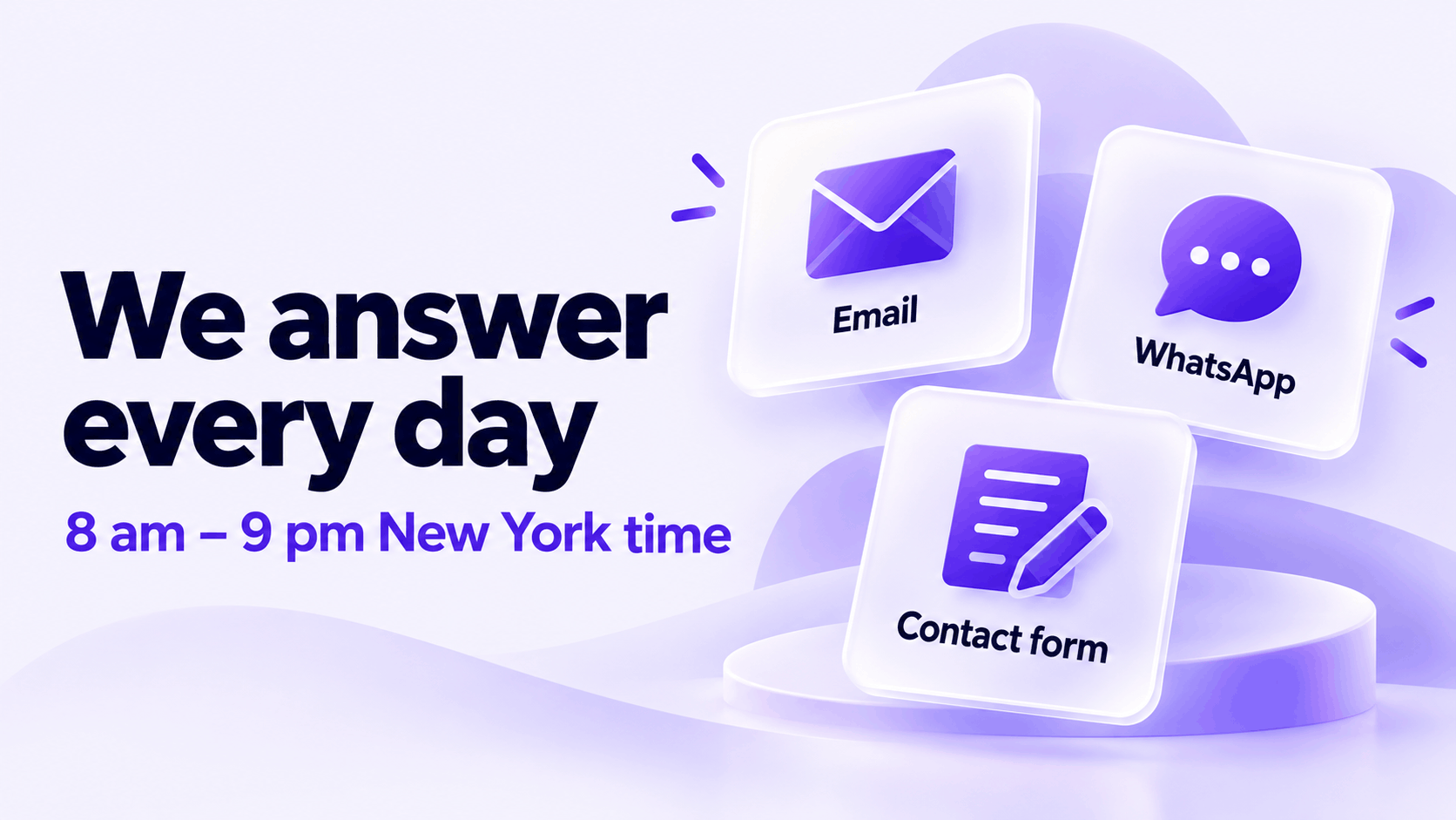 Egodget support hours, every day from 8 am to 9 pm New York time, by email, WhatsApp and contact form