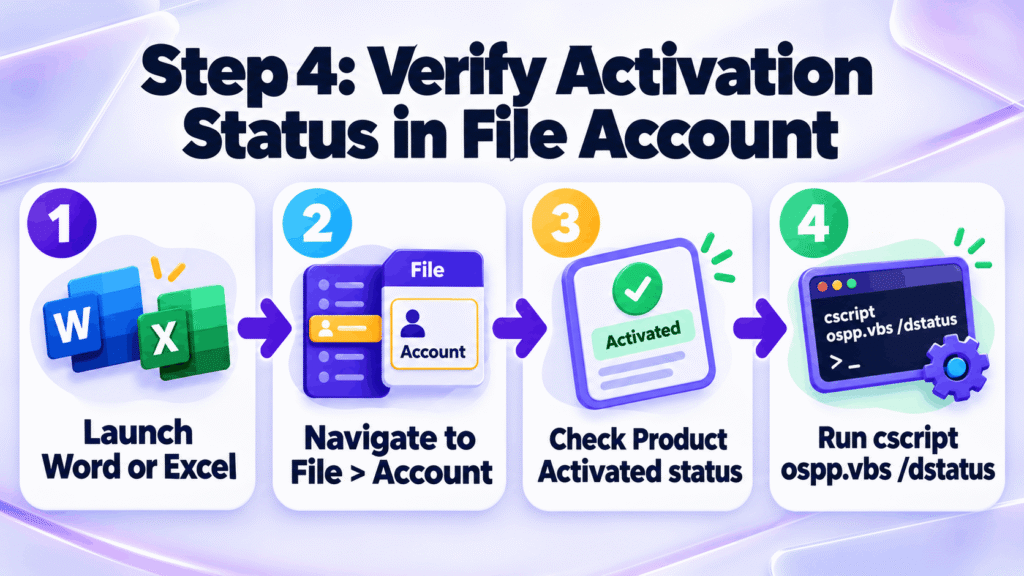 Office 2021 Phone Activation in 2026: Use the Product Activation Portal (LTSC 2024 Too) 3 Step 4: Verify Activation Status in File Account